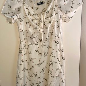 Floral Sweetheart Neck Drawstring Front Dress